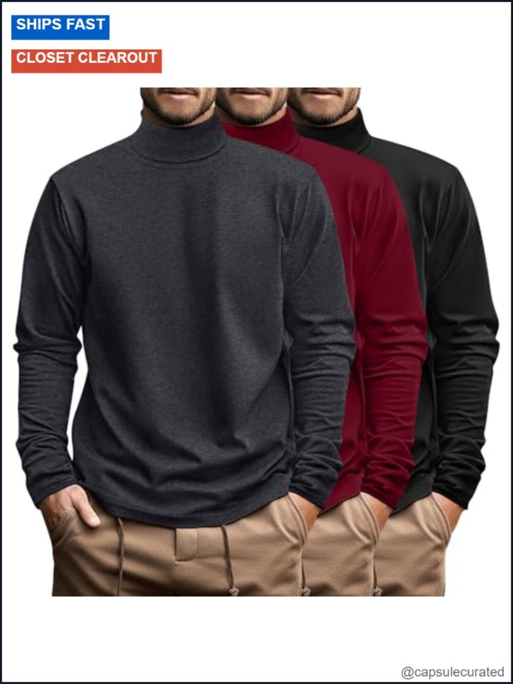 3 Pack Big and Tall Turtleneck Shirts Men Long Sleeve Cotton Stretch